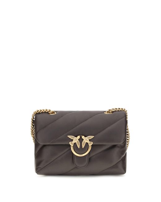 Pinko Gray Love Classic Leather Shoulder Bag