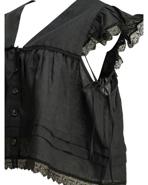 Ganni Black Linen Blouse
