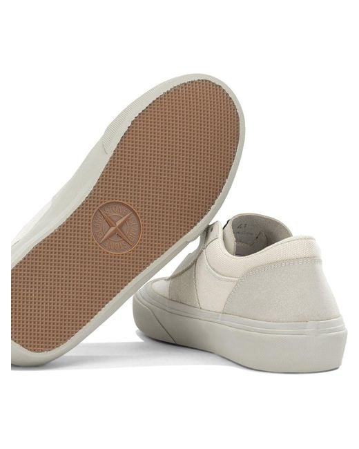Stone Island White Low-Top Sneakers Made Of Suede And Canvas for men