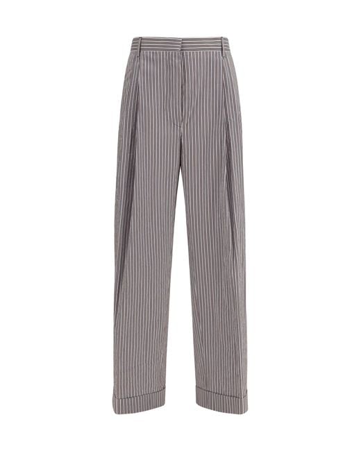 Women's Grey Striped Pleated Trousers