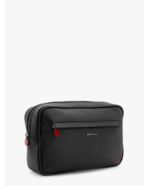 Kiton Black Leather Clutch for men