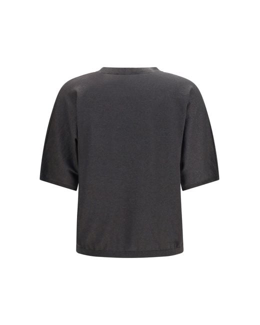 Brunello Cucinelli Gray Short-Sleeve Cashmere And Silk Sweater