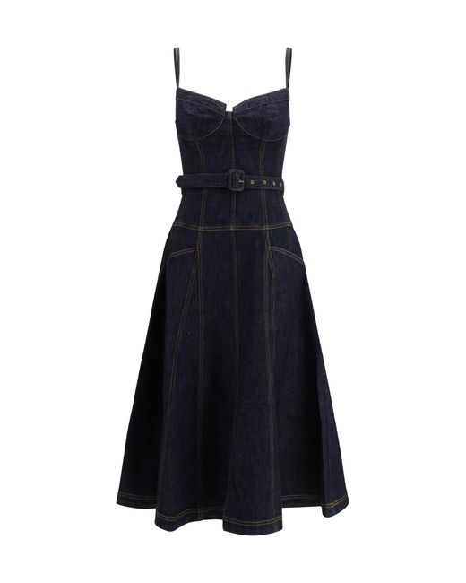 Self-Portrait Blue Denim Flared Midi Dress
