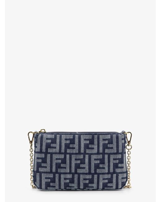 Fendi Blue Baguette Ff Jacquard Fabric Clutch Bag