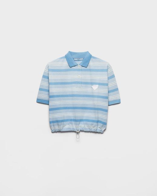 Prada Blue Polo Shirt With Elasticized Drawstring Hem