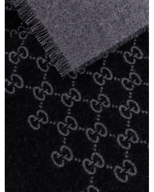 Gucci Gray Reversible Jacquard Wool Scarf for men