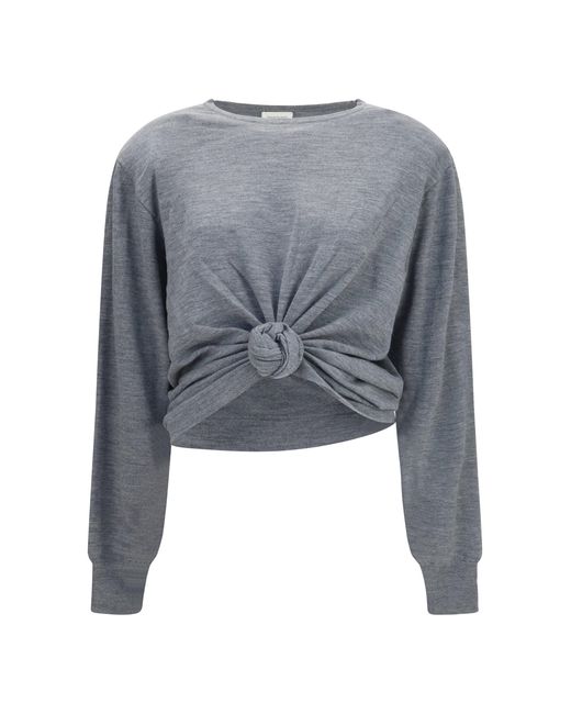 Magda Butrym Gray Long-Sleeve Knot T-Shirt