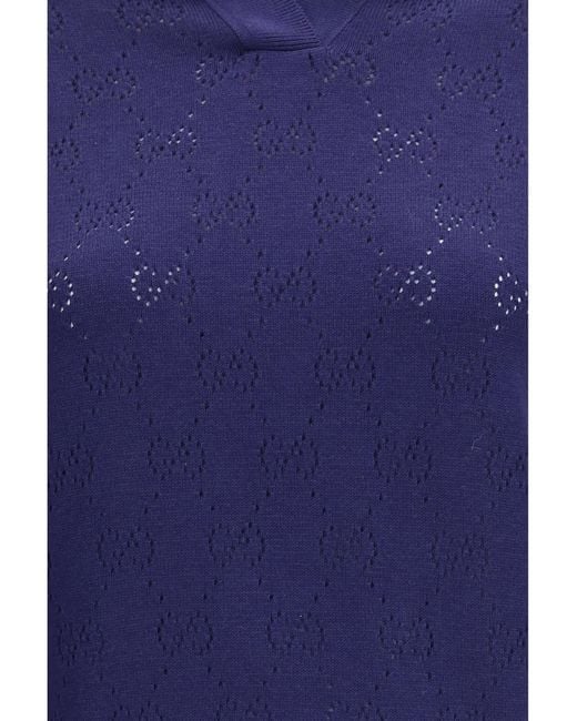 Gucci Blue Gg Pointelle Cotton Silk Polo Shirt