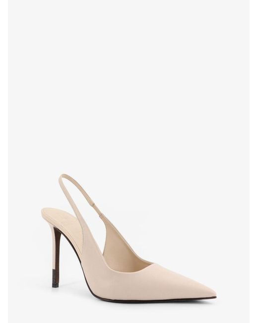 Brunello Cucinelli White Leather Pumps With Monili Detail On The Heel