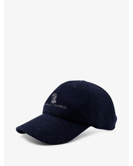 Brunello Cucinelli Blue Silk, Linen And Wool Hat for men