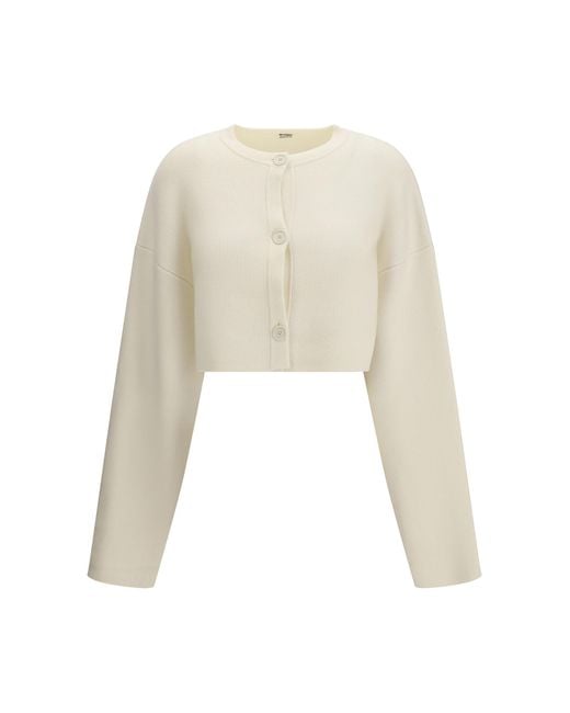 Totême White Cropped Crewneck Cardigan With Button Fastening