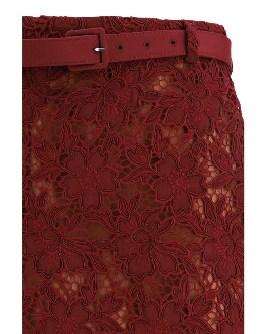 Self-Portrait Red Guipure Lace Midi Skirt