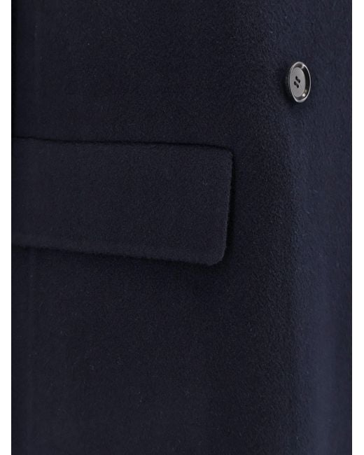 Aspesi Blue Double-Breasted Wool Coat