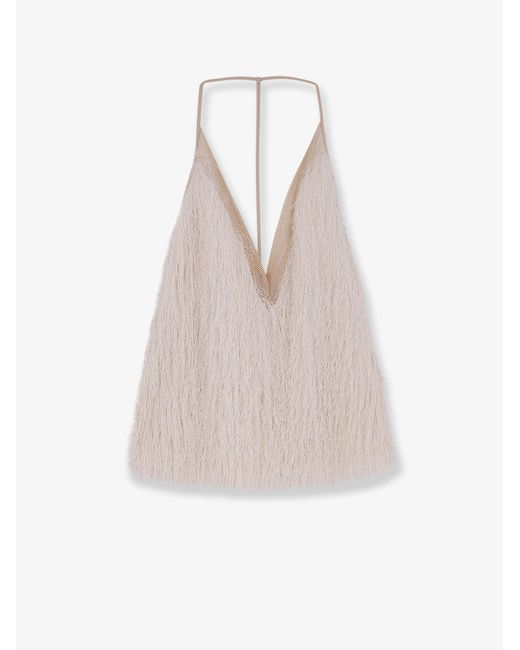 Alysi White Fringed V-Neck Top