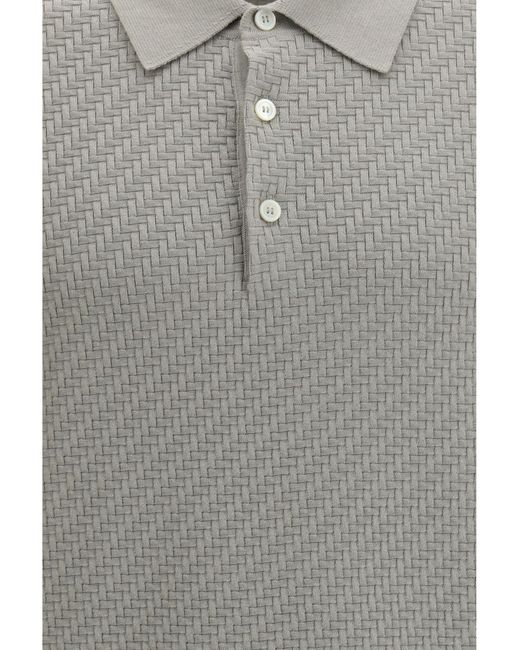 Brioni Gray Polo Shirt Woven Pattern Bitumen for men
