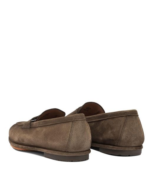 Santoni Brown Calf Leather Loafers for men