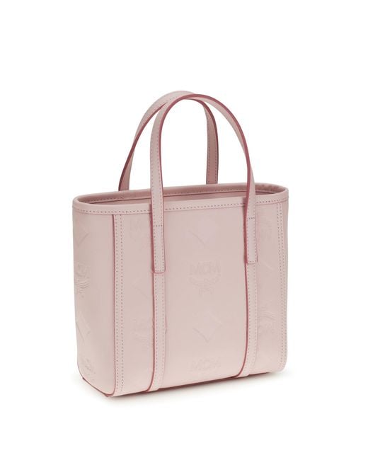 MCM Pink Toni Small Tote Bag With Embossed Maxi Visetos Motif