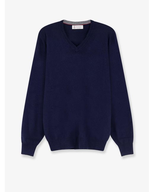 Brunello Cucinelli Blue Cashmere Sweater for men