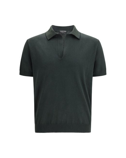 Tom Ford Green Cotton And Silk Blend Polo Shirt for men