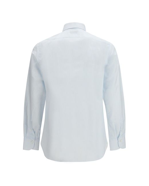 Finamore 1925 Blue Napoli Shirt Light Stripe for men