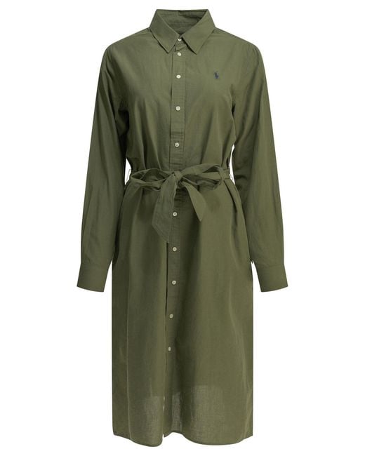 Polo Ralph Lauren Green Chemisier Midi Dress With Logo