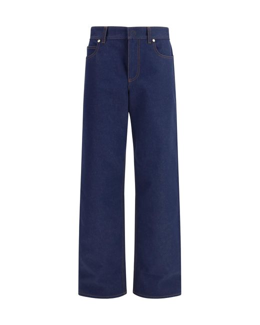 Fendi Blue Five-Pocket Straight Cut Jeans With Logo Detail