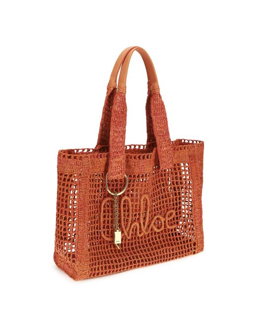 Chloé Red Chloã East-West Summer Banana Raffia Tote Bag