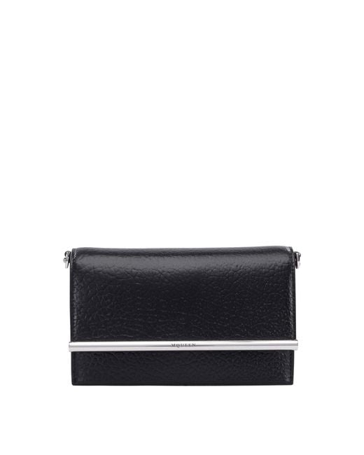 McQueen Black Leather Mini Cross-Bar Clutch