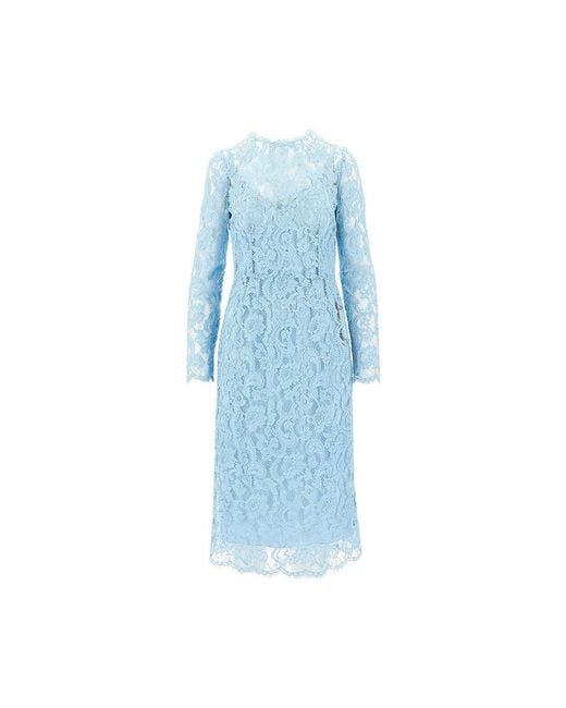 Dolce & Gabbana Blue Floral Cordonetto Lace Midi Dress