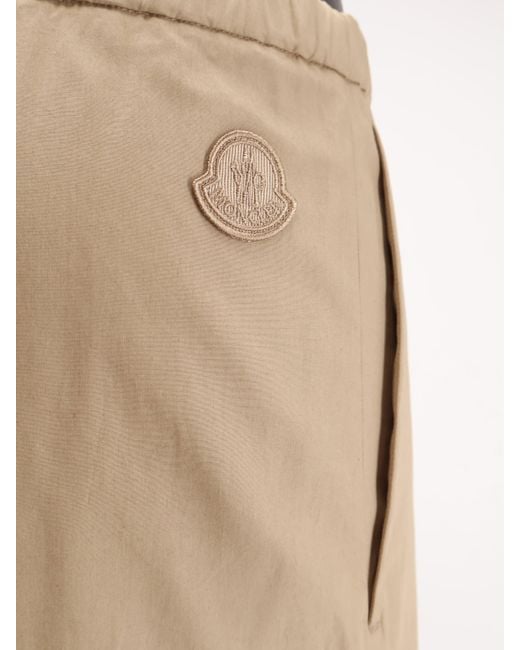 Moncler Natural Cotton Trousers With Logo Patch