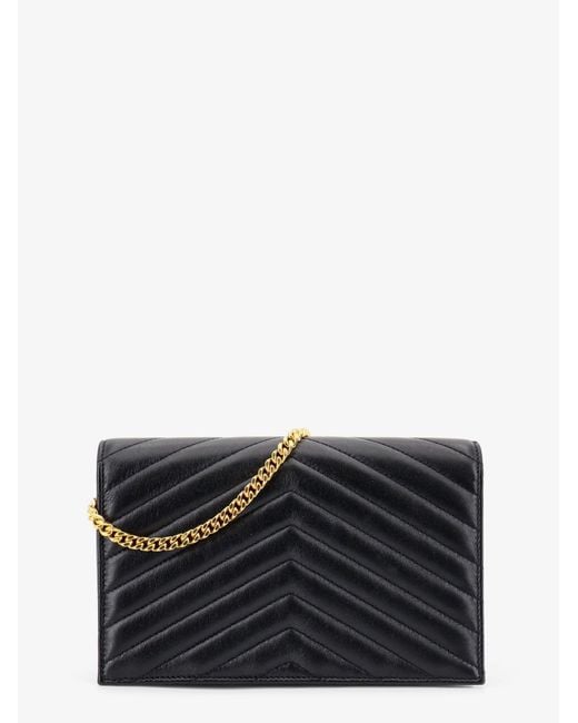 Saint Laurent Black Leather Crossbody Bag With Metal Cassandre Logo