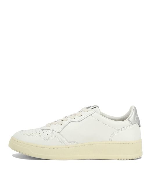 Autry White Sneakers Medalist Low In Pelle Bianco Argento