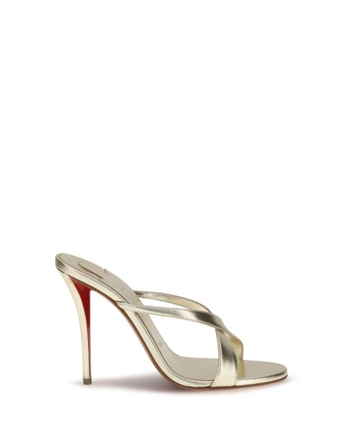 Christian Louboutin White Mule Sandals Mulazee Cross Platinum