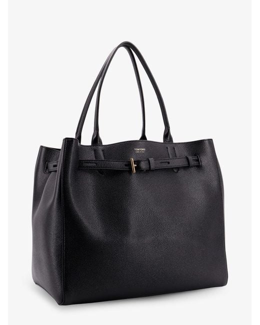 Tom Ford Black Leather Shoulder Bag With Logo