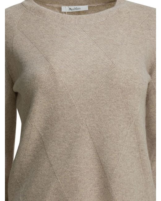 Max Mara Pure Brown Cashmere Crewneck Sweater Knitwear Beige