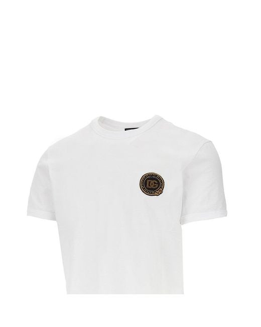 Dolce & Gabbana White Dolce&Gabbana Embroidered Patch T-Shirt for men