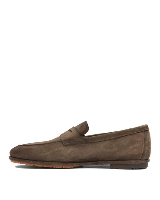 Santoni Brown Calf Leather Loafers for men