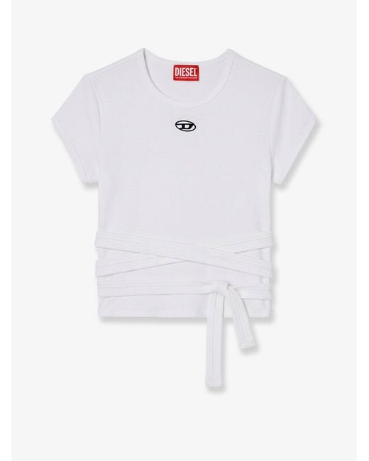 DIESEL White T-Bunny-Tail- S1 Cotton T-Shirt With Tie Bands
