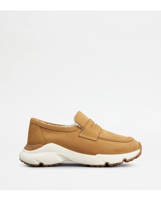 Tod's Natural Nabuk Leather Sport Loafers
