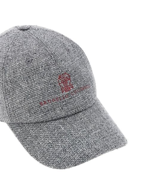 Brunello Cucinelli Gray Linen, Wool And Silk Baseball Cap for men