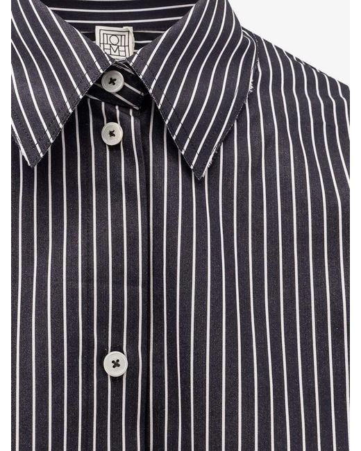 Totême Gray Striped Kimono-Sleeve Shirtdress