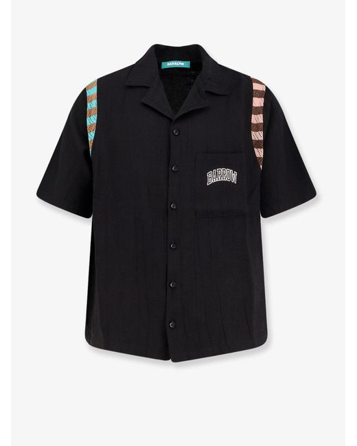 Barrow Black Viscose Blend Shirt With Logo Print for men