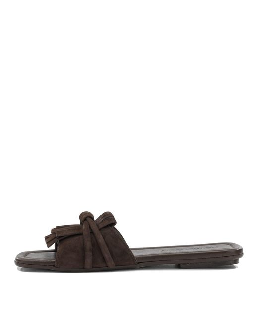 Pomme D'or Black Slide In Pelle Scamosciata Sandals Brown