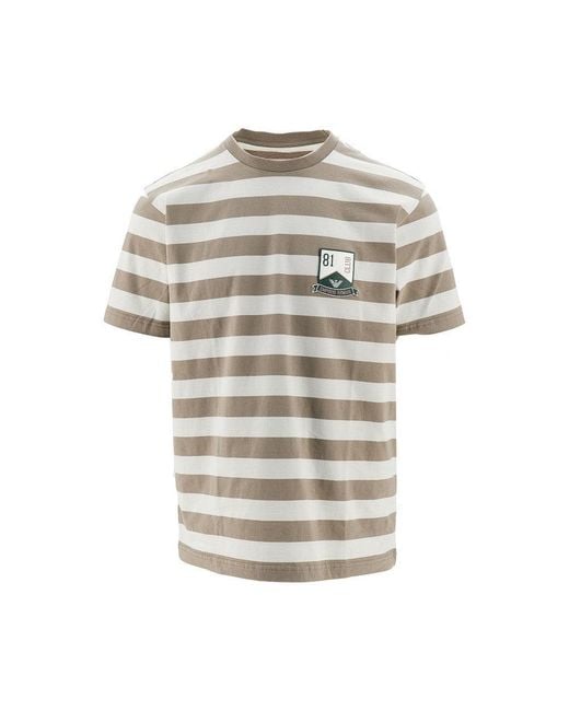Emporio Armani Natural Striped T-Shirt With Ea Club Patch for men