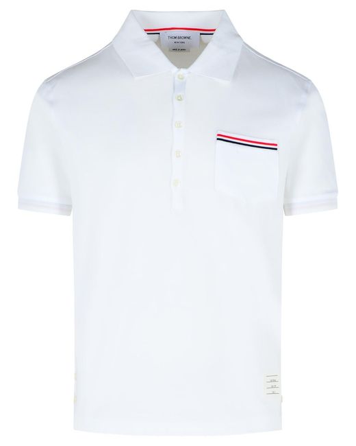 Men's White Cotton Polo Shirt With Tricolour Detailing