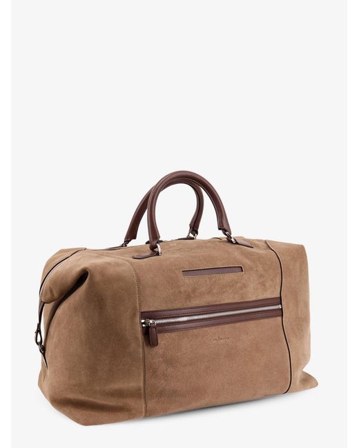 Kiton Brown Suede Weekend Travel Bag Slate for men