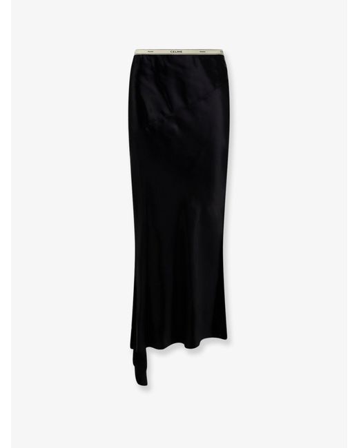 Céline Black Viscose Satin Midi Skirt