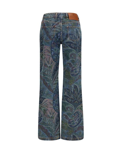 Etro Blue Flare Pants With Paisley Ramage Motif