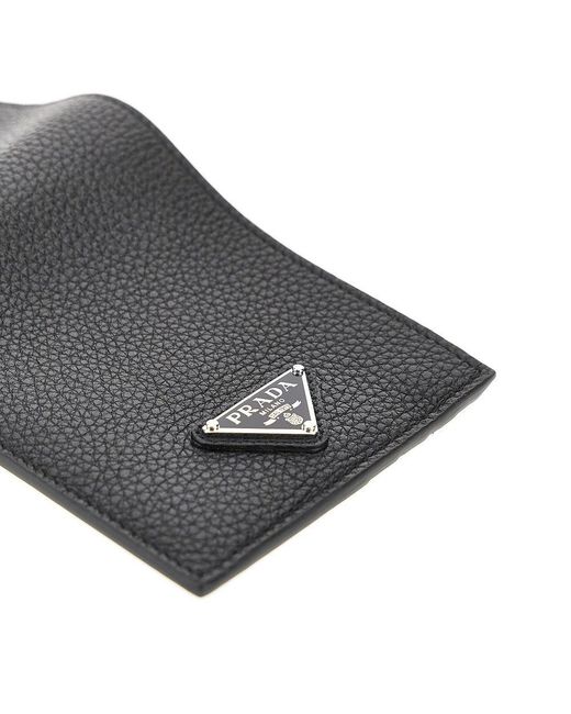 Prada Black Grained Leather Bi-Fold Wallet for men