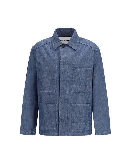 Jil Sander Blue Patch-Pocket Chambray Overshirt for men